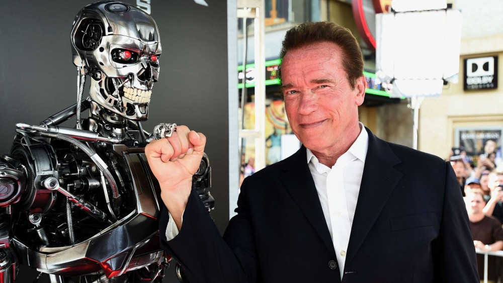 Arnold Schwarzenegger taunts a T-1000 with the skull of one of its babies.